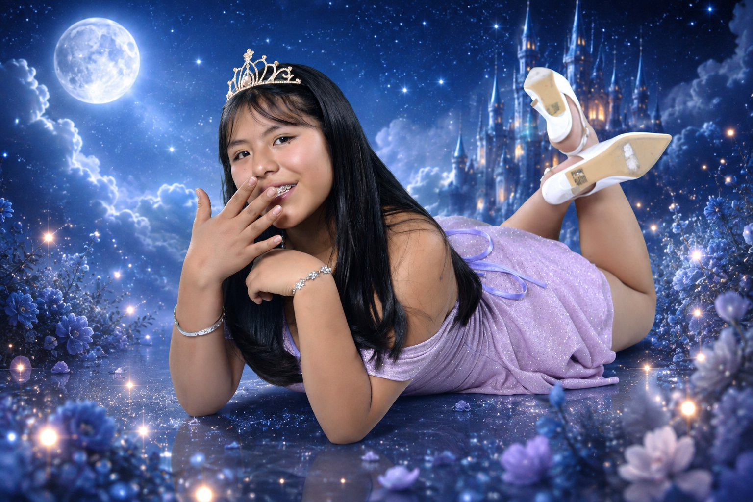 Adara en pose princesa bajo la luna